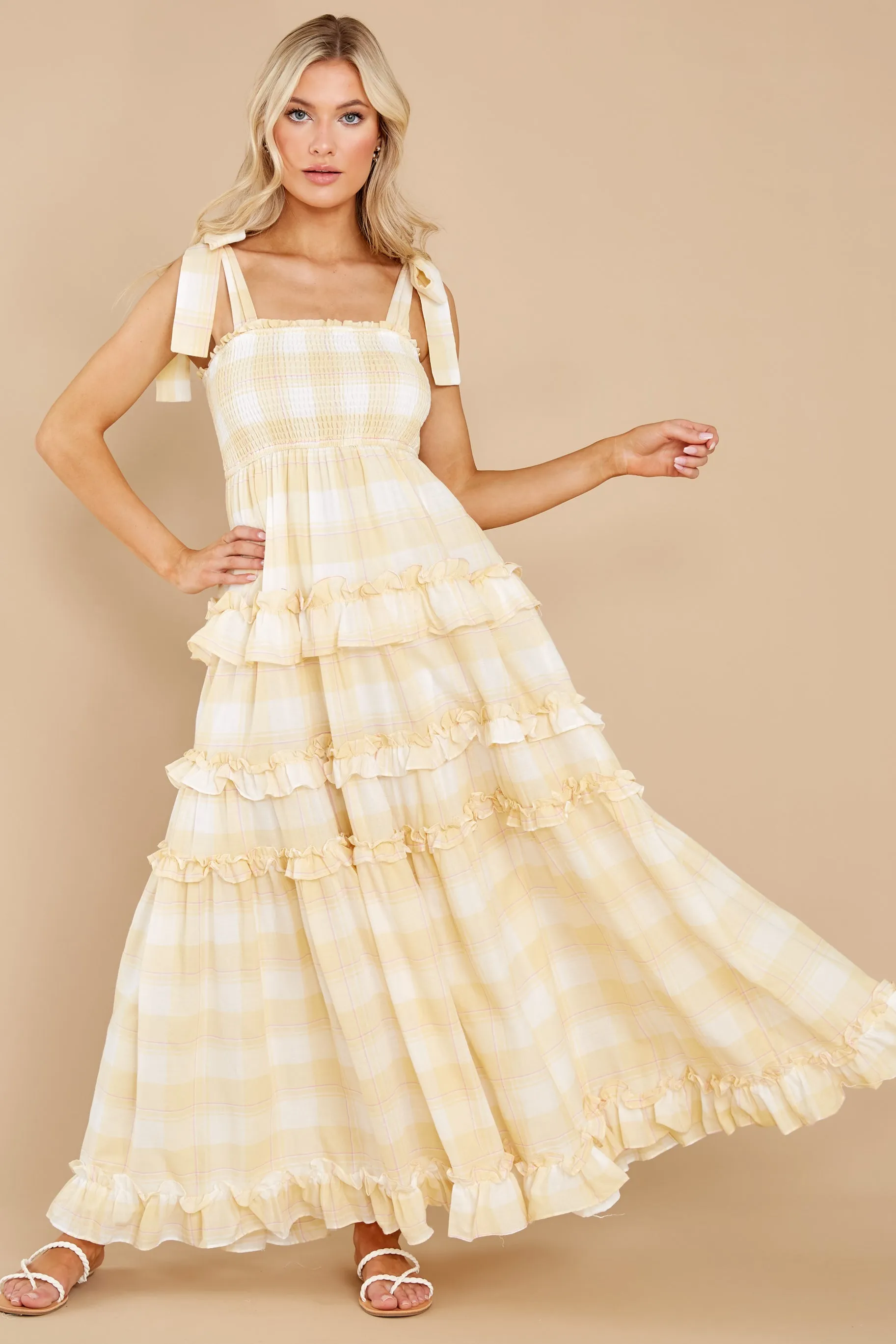 Turn Up The Radio Yellow Gingham Maxi Dress