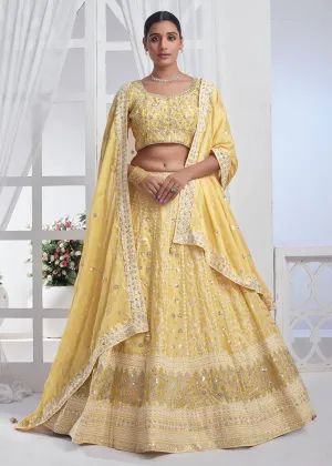 Yellow Designer Style Embroidered Wedding Lehenga Choli